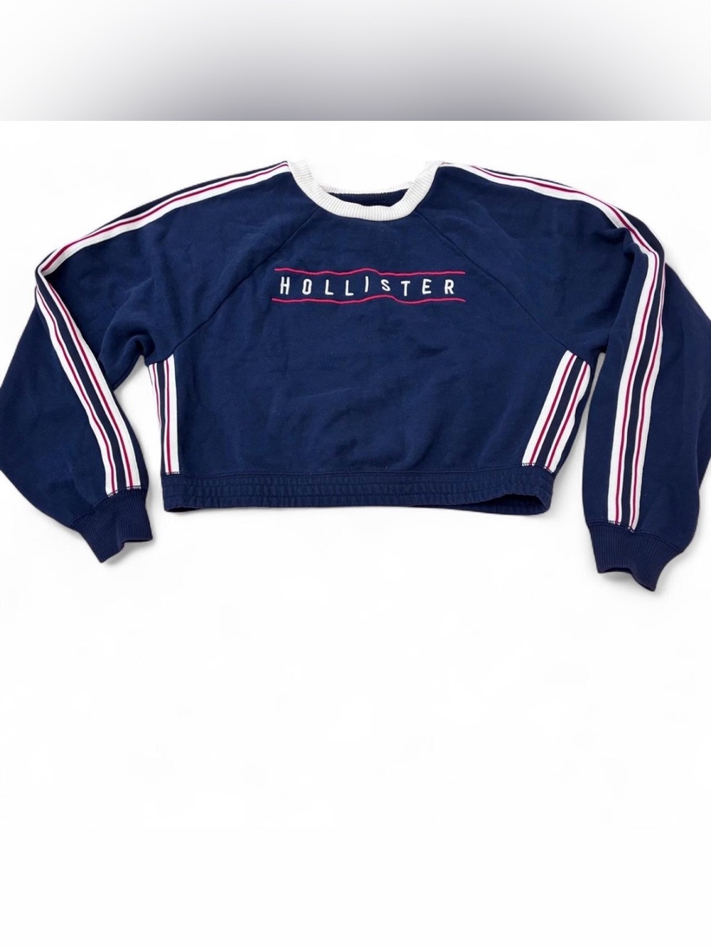 Hollister Women’s Navy Blue Cropped Sweatshirt Red & White Trim Preppy Sz XS